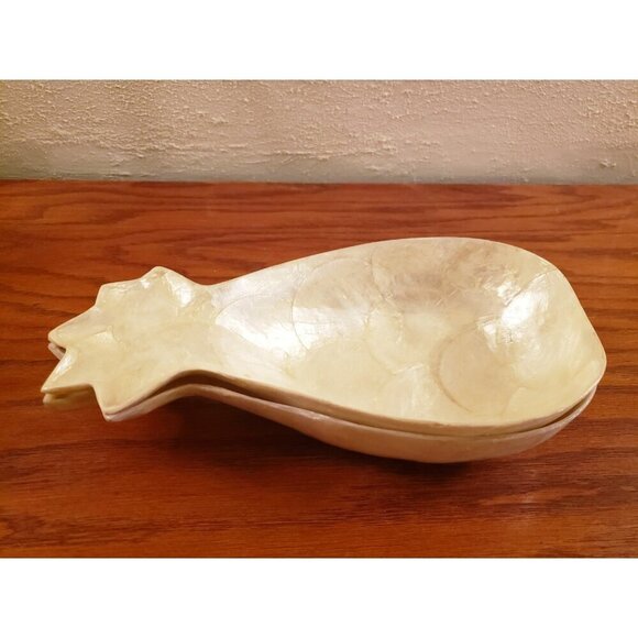 Pineapple Shaped Bowl Capiz Shell Mother of Pearl Set 2 Tropical Coastal Decor - Picture 5 of 9